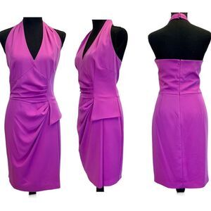 Bianca Nygard bright purple pleated ruched halter dress Sz 10 NWOT
